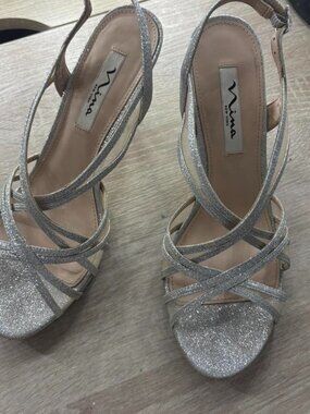 silver glitter kitten heels